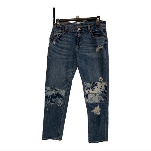 Old Navy fray and tie dye patch mid rise boyfriend jeans - Picture 1 of 9